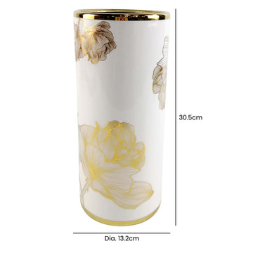 30.5cm White & Gold Flower Ceramic Art Vase