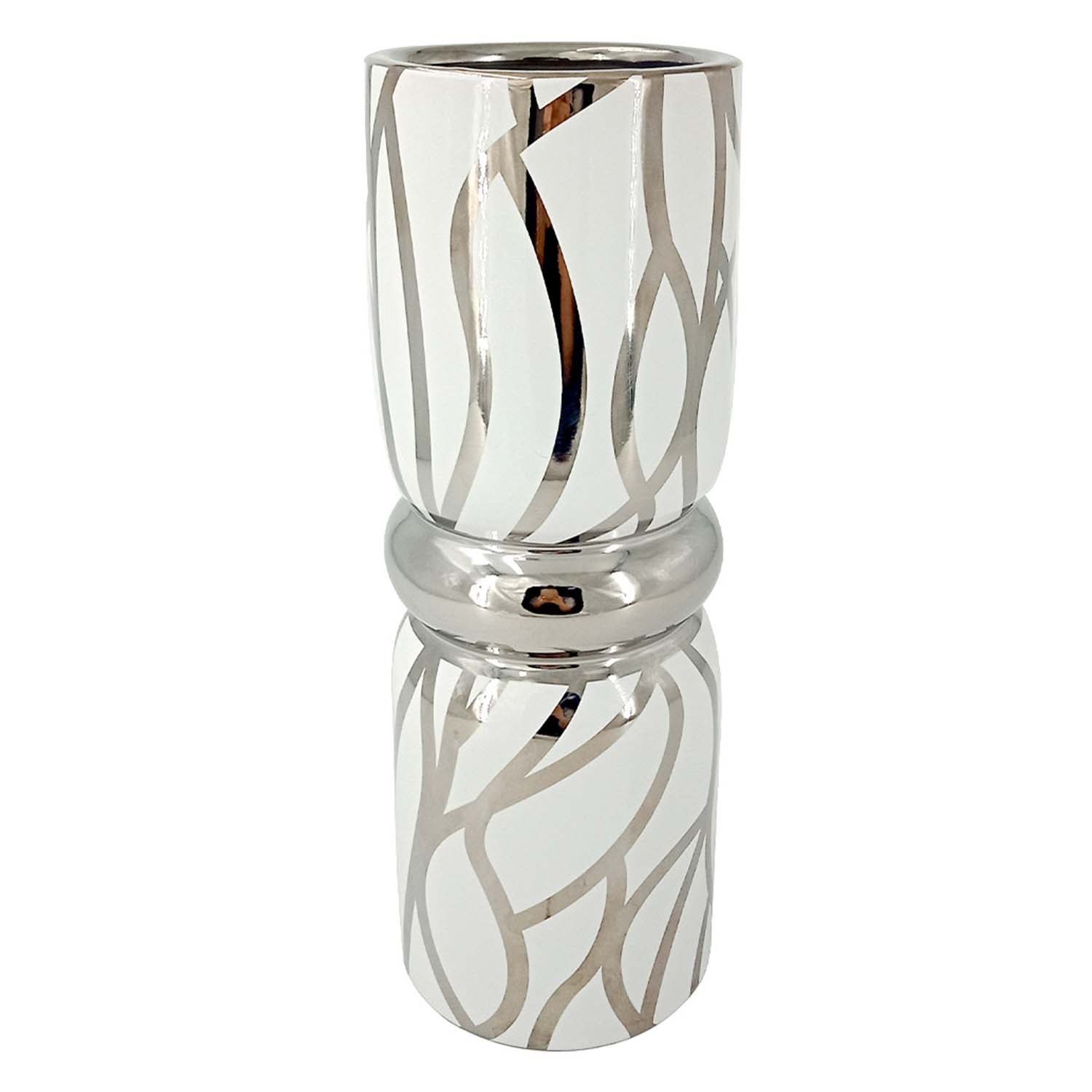 31cm White & Silver Ceramic Art Vase