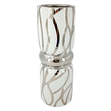 31cm White & Silver Ceramic Art Vase