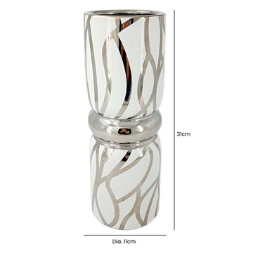 31cm White & Silver Ceramic Art Vase