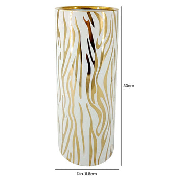 33cm White & Gold Ceramic Art Vase