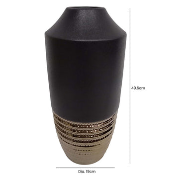 40cm Black Textured Bronze Art Vase