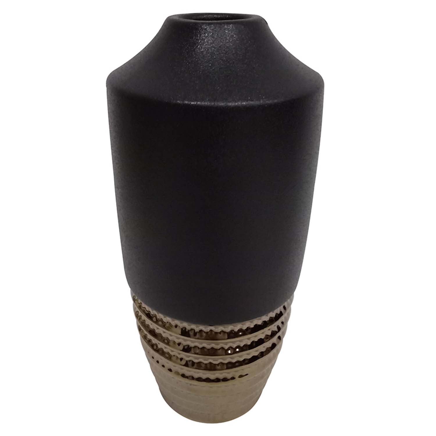 30cm Black Textured Bronze Art Vase