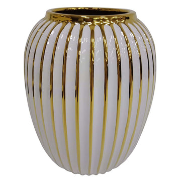 25cm White & Gold Pleated Ceramic Art Vase