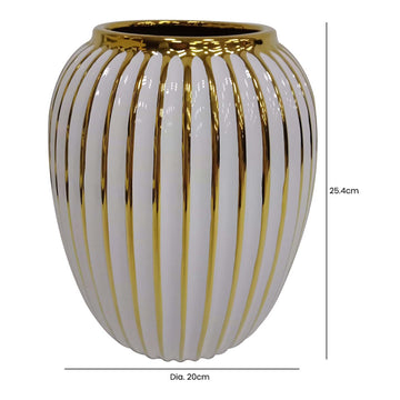 25cm White & Gold Pleated Ceramic Art Vase