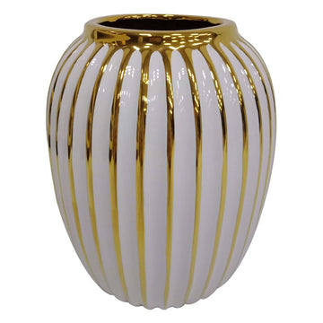 21cm White & Gold Pleated Ceramic Art Vase