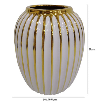 21cm White & Gold Pleated Ceramic Art Vase