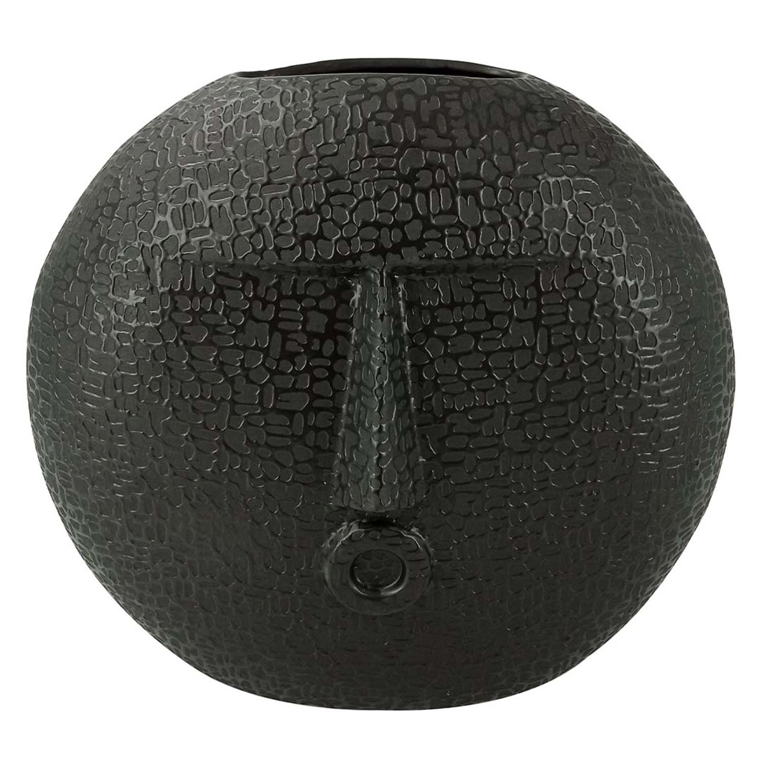 25cm Black Textured Round Face Ceramic Art Vase