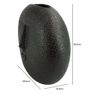 25cm Black Textured Round Face Ceramic Art Vase