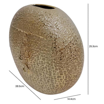 25cm Gold Textured Round Face Ceramic Art Vase