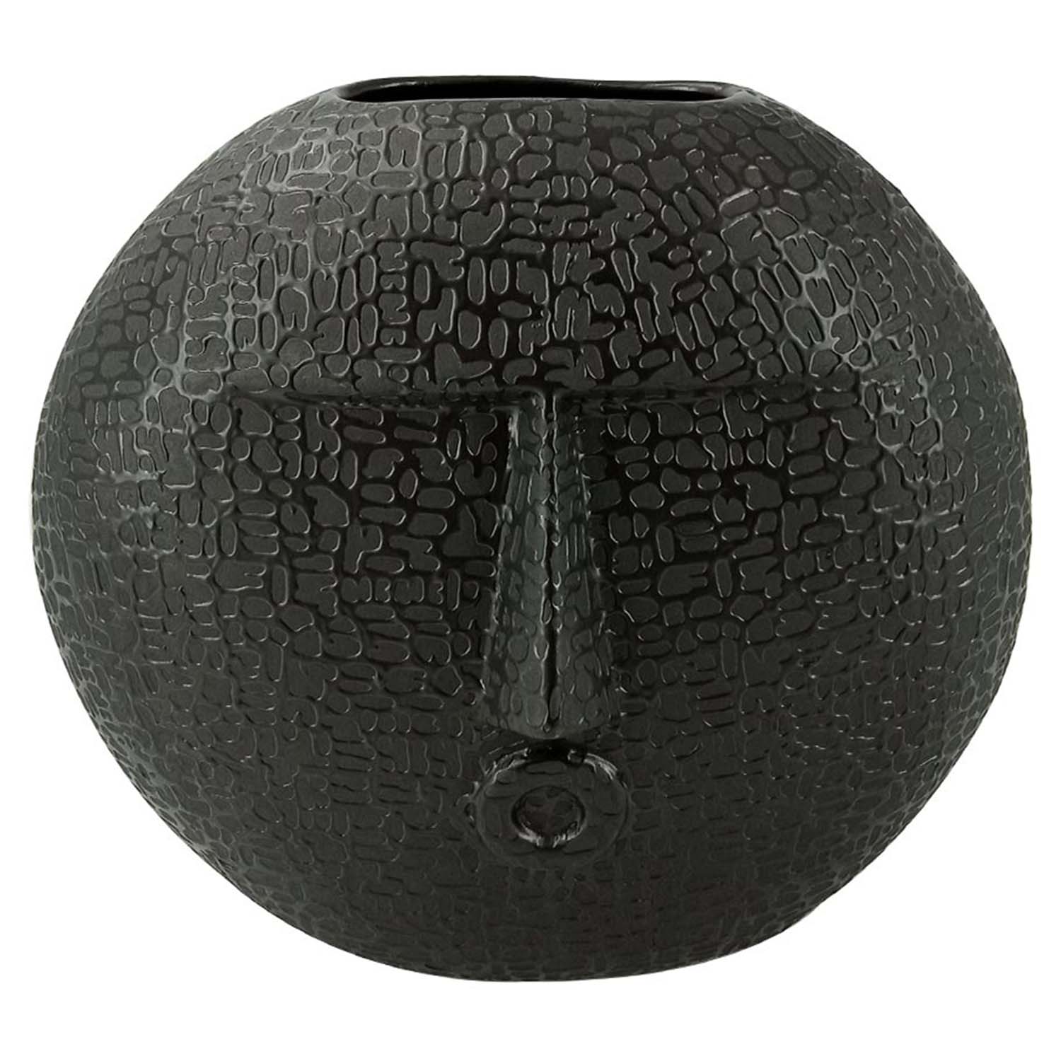 21cm Black Textured Round Face Ceramic Art Vase