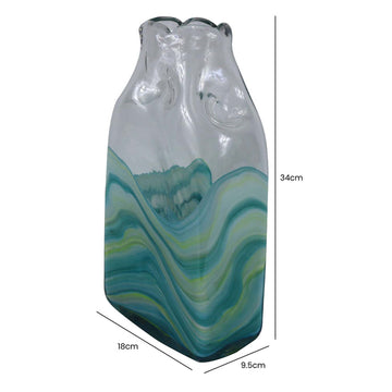 34cm Clear Glass Blue Ocean Art Handmade Vase