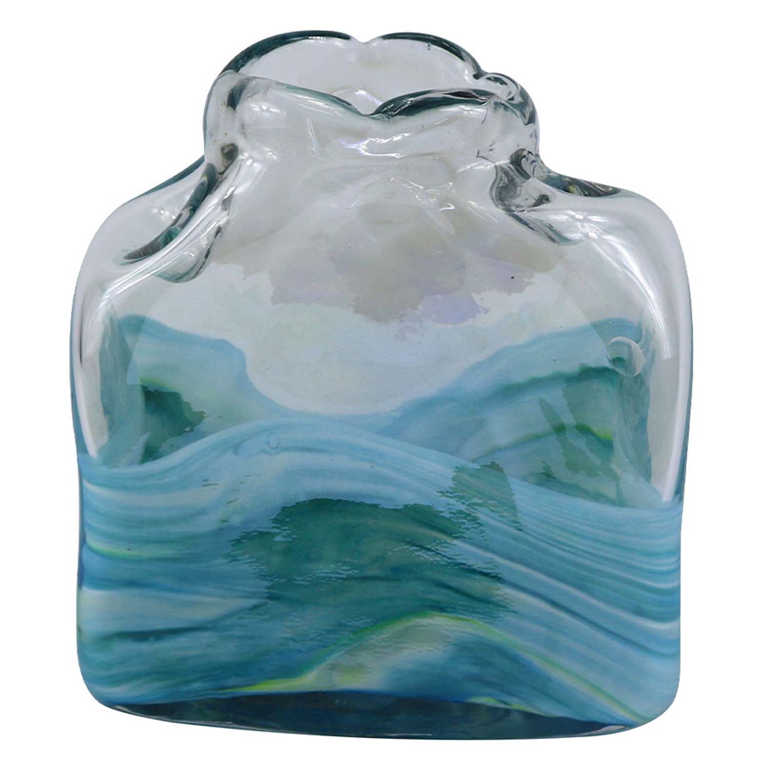 21cm Clear Glass Blue Ocean Art Handmade Vase