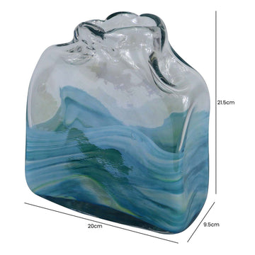 21cm Clear Glass Blue Ocean Art Handmade Vase