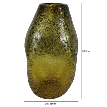 36.5cm Amber Yellow Glass Art Handmade Vase