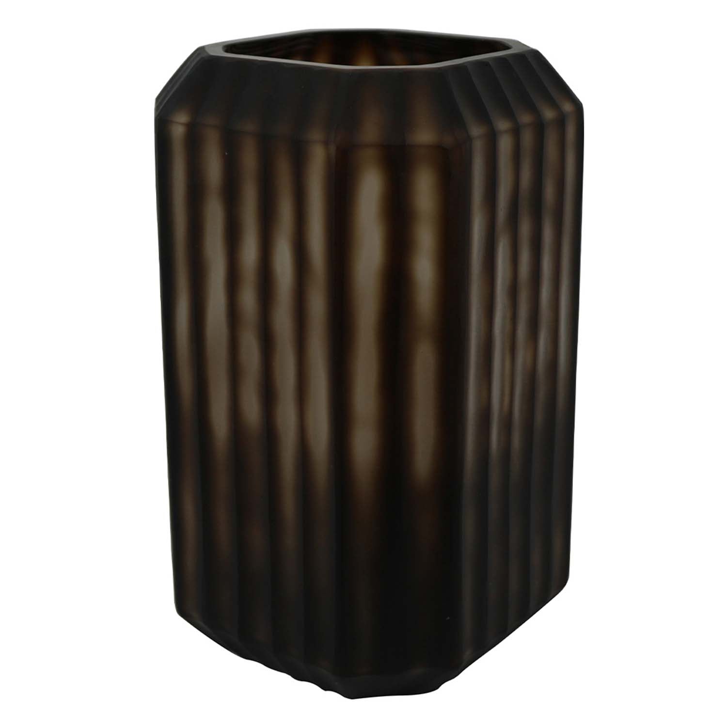 27cm Coffee Brown Glass Pleated Art Handmade Vase