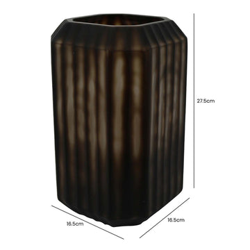 27cm Coffee Brown Glass Pleated Art Handmade Vase