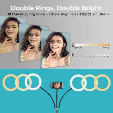Dual Ring Light Streaming Stand with Mobile Holder