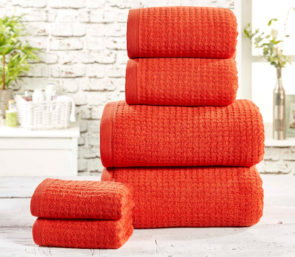 4pcs Honeycomb Waffle Towel Set Chilli Orange