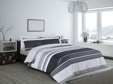 Watford Striped Duvet Cover Set, Double, Charcoal Grey