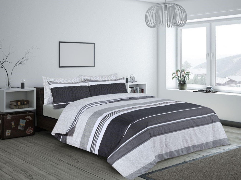 Watford Striped Duvet Cover Set, King, Charcoal Grey