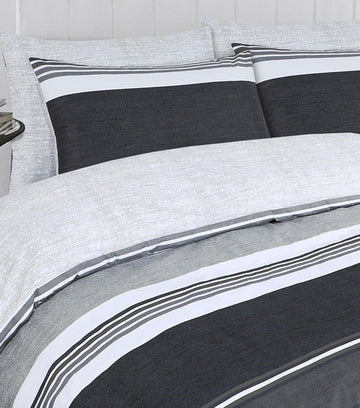 Watford Striped Duvet Cover Set, Double, Charcoal Grey