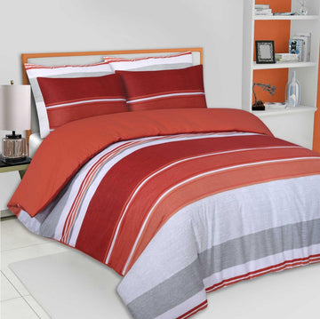 Watford Striped Duvet Cover Set, King, Terracotta & Orange