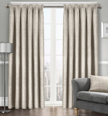 Textured Thermal Lined Pencil Pleat Curtains 64" x 90" - Cream