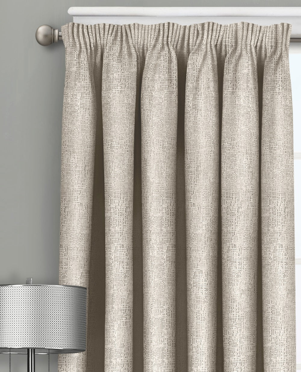 Textured Thermal Lined Pencil Pleat Curtains 66" x 90" - Cream