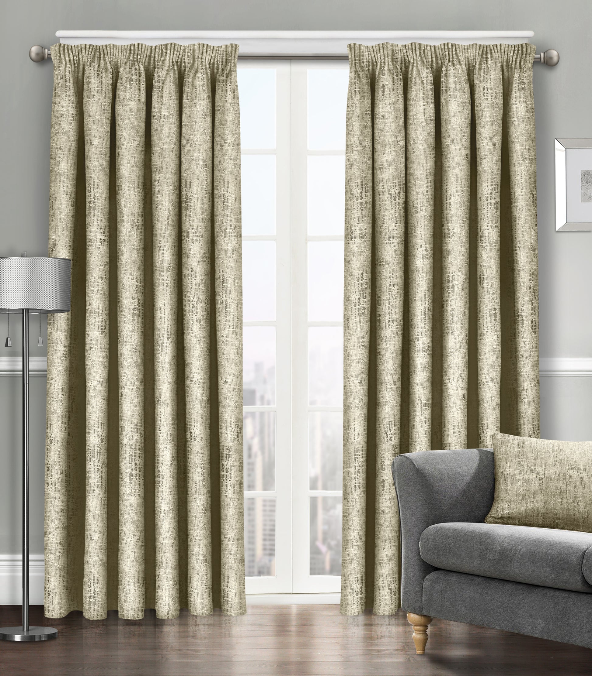 Textured Thermal Lined Pencil Pleat Curtains 66" x 90" - Latte