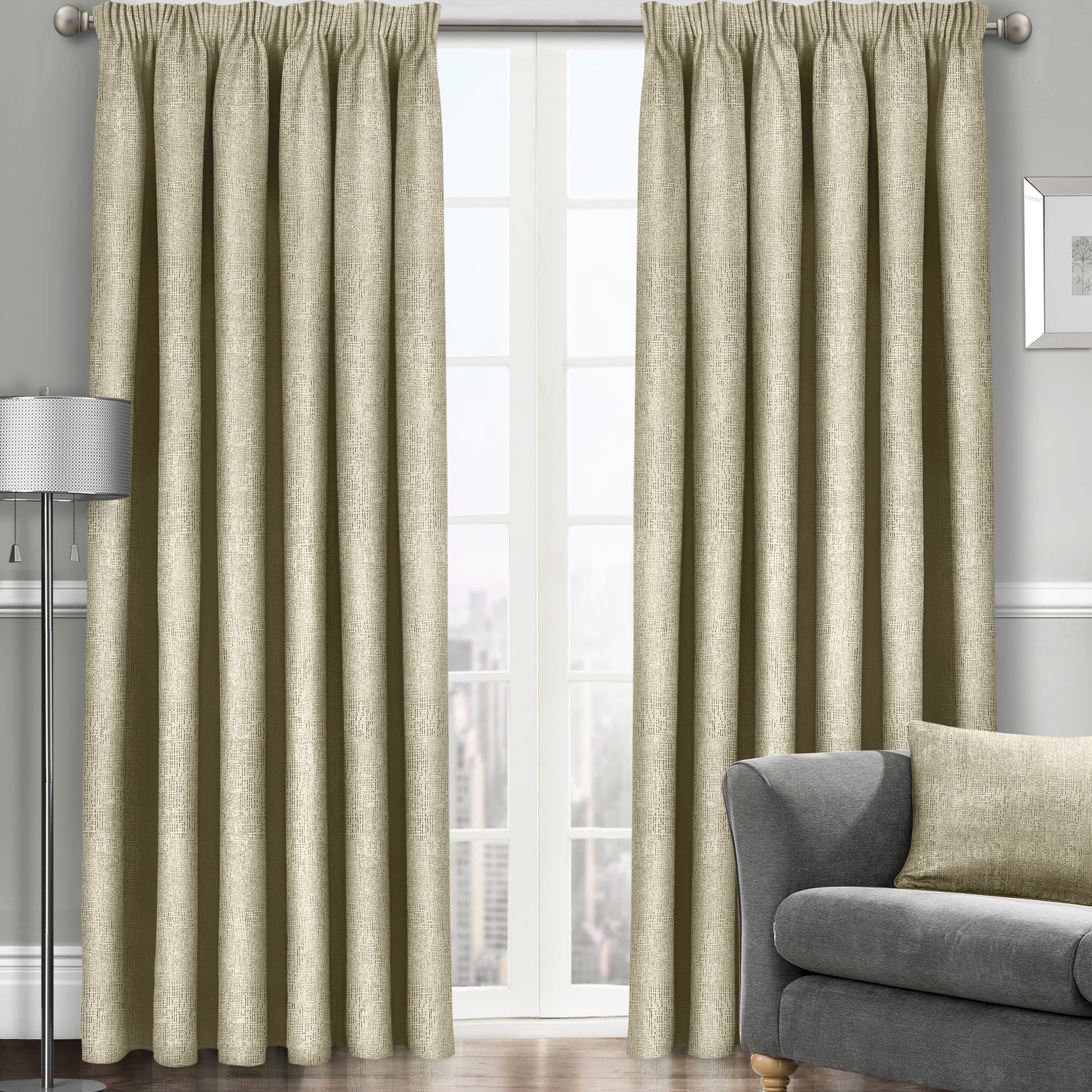 Textured Thermal Lined Pencil Pleat Curtains 64" x 90" - Latte