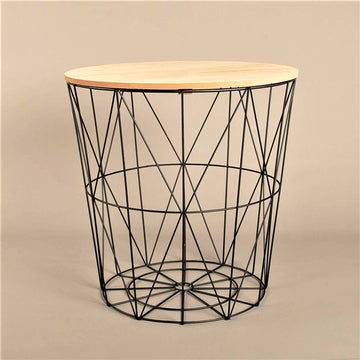 Wooden Top Black Wire Side Table
