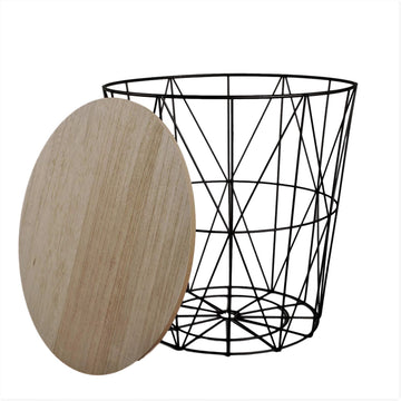 Wooden Top Black Wire Side Table