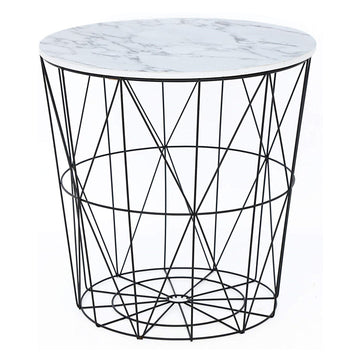 White Marble Effect Wire Side Table