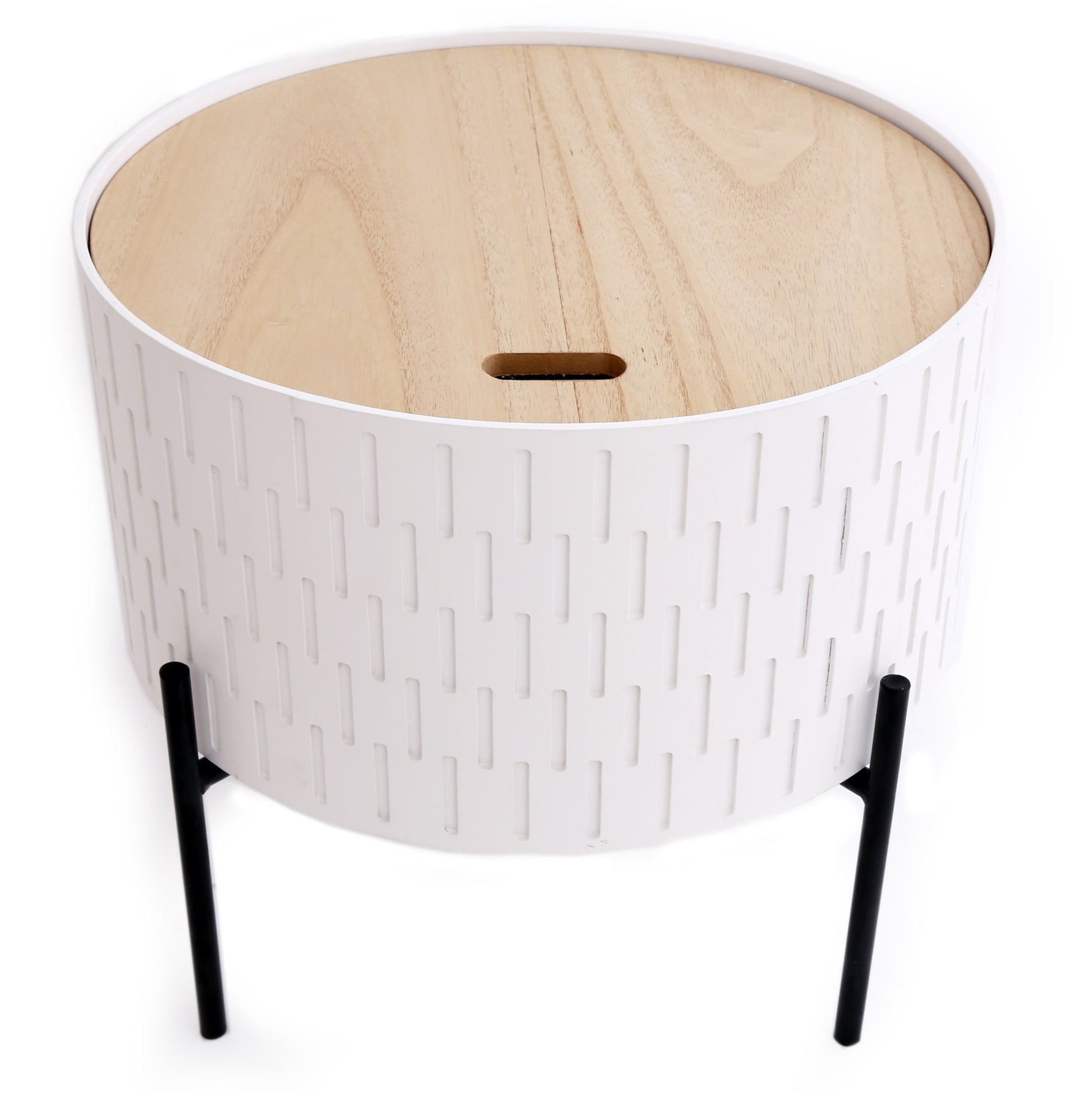 White Round Storage Table Living Room Furniture with Lid