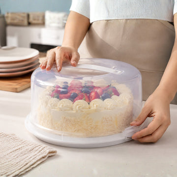 30cm White Round Plastic Clip-On Lid Cake Container