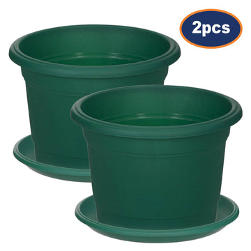 2Pcs 30cm Round Green Planter & Drip