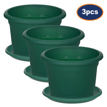 3Pcs 30cm Round Green Planter & Drip