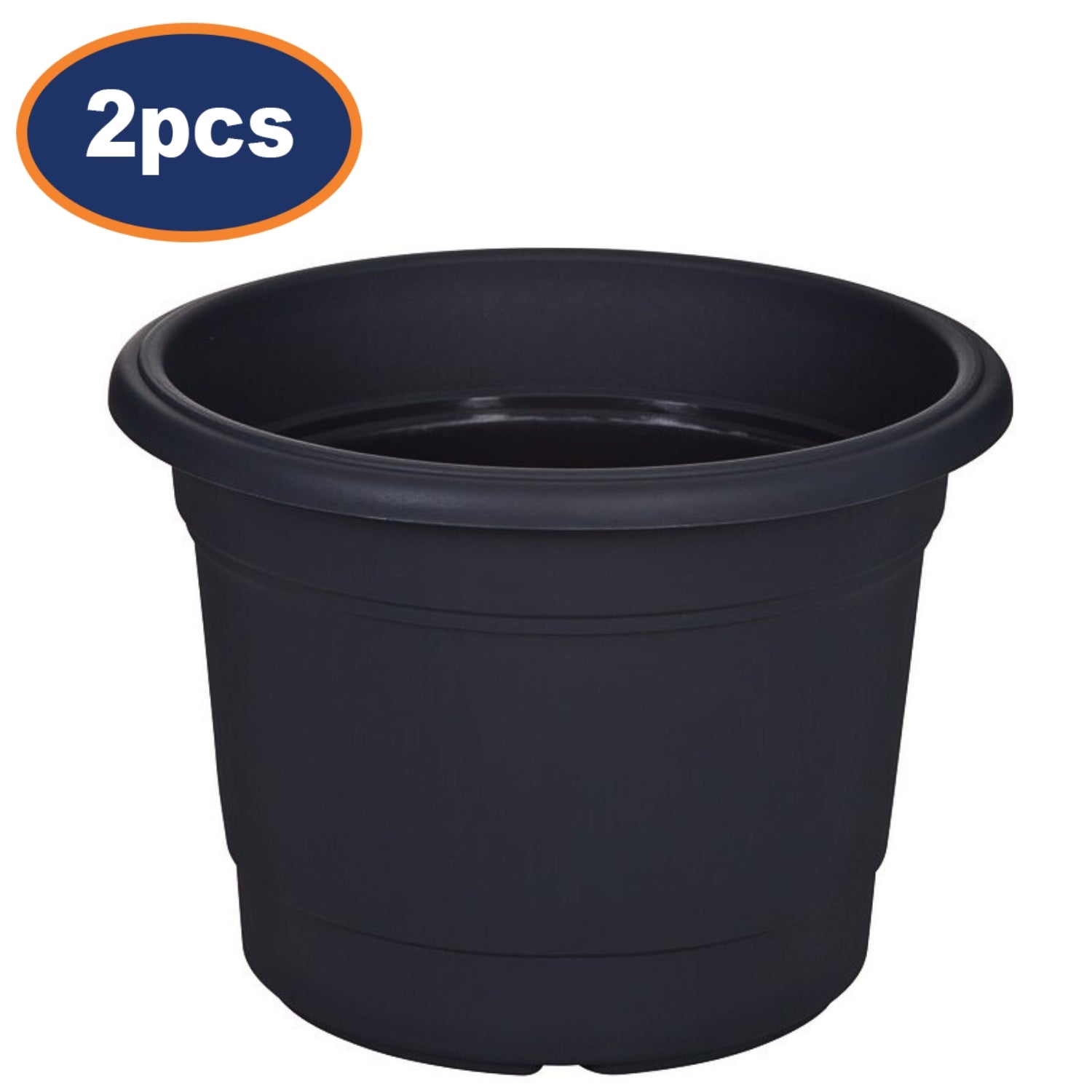 2Pcs 30cm Round Gunmetal Plastic Planter