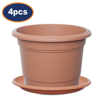 4Pcs 30cm Round Brown Planter & Drip