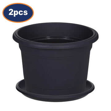 2Pcs 30cm Round Black Planter & Drip