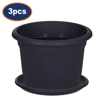 3Pcs 30cm Round Black Planter & Drip