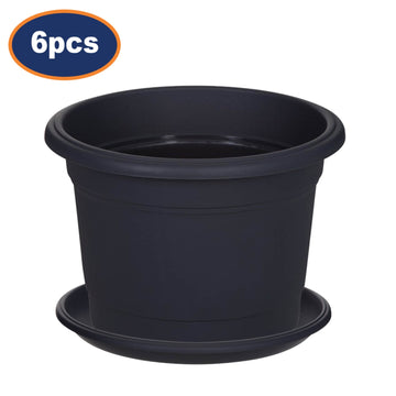 6Pcs 30cm Round Black Planter & Drip