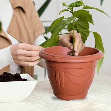 33cm Plastic Planter Round Venetian Brown Garden Basket