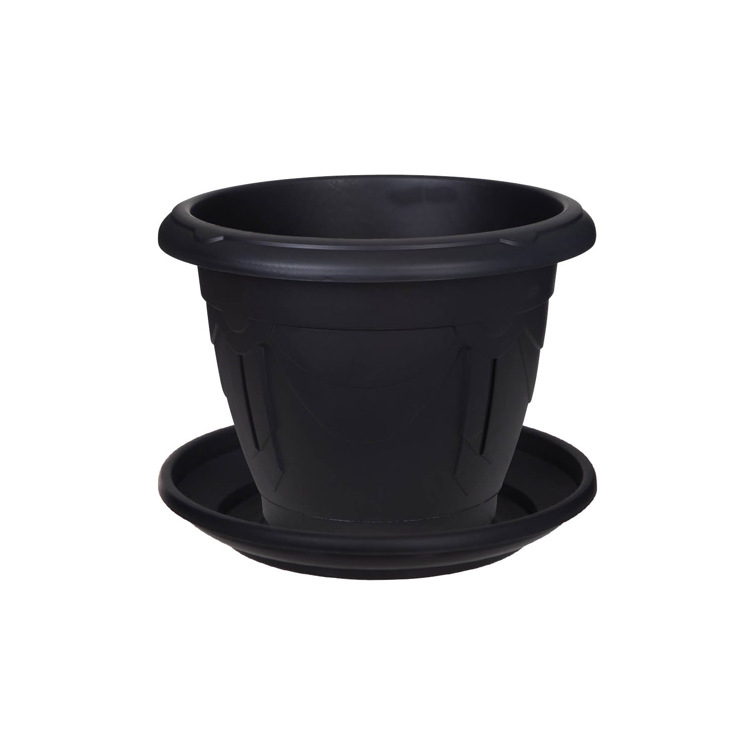 43cm Black Venetian 21L Planter & 43cm Round Saucer Set