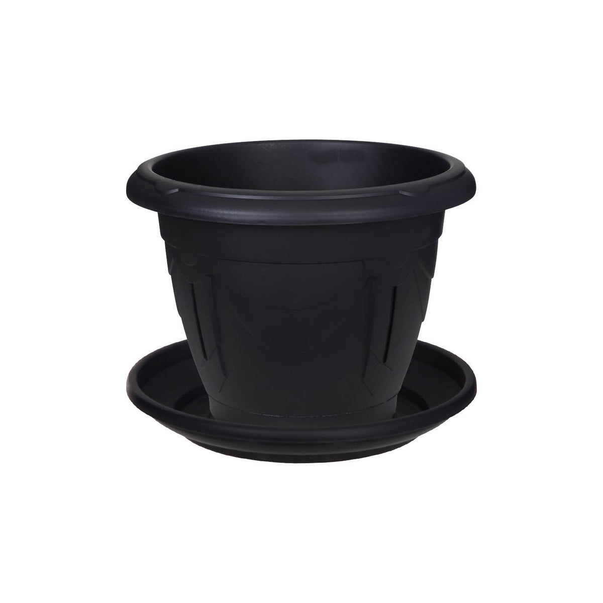 43cm Black Venetian 21L Planter & 43cm Round Saucer Set