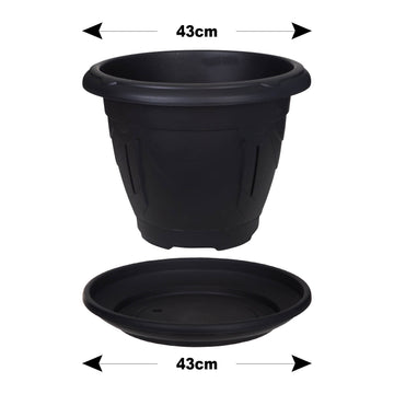 43cm Black Venetian 21L Planter & 43cm Round Saucer Set