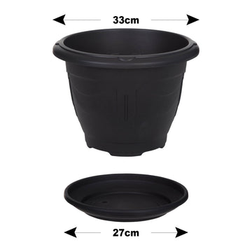 33cm 10L Black Venetian Planter & 27cm Saucer Set