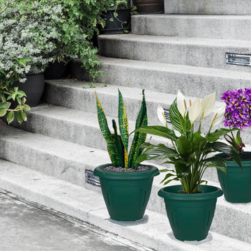 3Pcs 24cm Green Venetian Round Planter