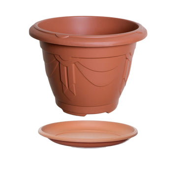 24cm Round Venetian Planter Terracotta Saucer Set